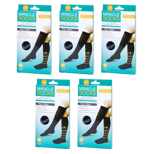 5PK Miracle Anti Fatigue Compression Socks XL Black
