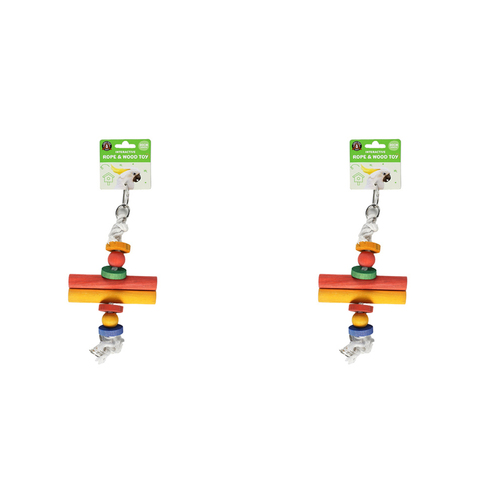 2PK Dudley's World Of Pets Bird Interactive Rope & Wood Bird Cage Toy