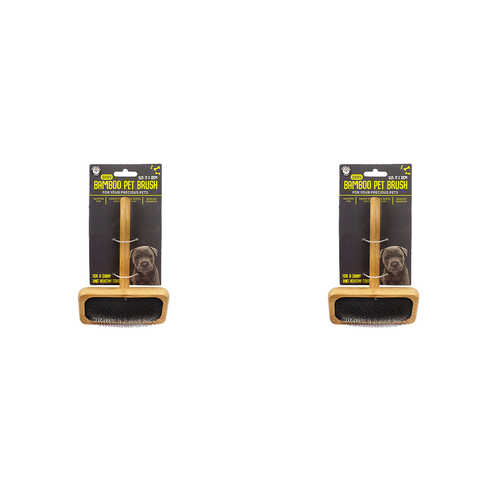 2PK Dudley's World Of Pets Pet Bamboo Rect Hard Pin Brush