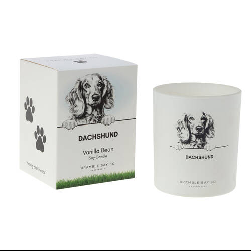 Bramble Bay Dachshund Soy Candle Warm Vanilla Scented Home Fragrance 300g