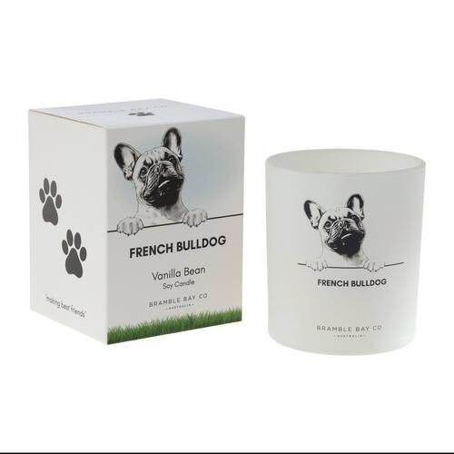 Bramble Bay French Bulldog Soy Candle Warm Vanilla Scented Home Fragrance 300g