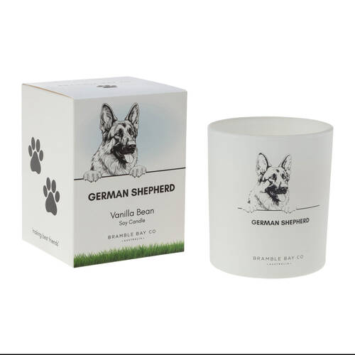 Bramble Bay German Shepherd Soy Candle Warm Vanilla Scented 300g