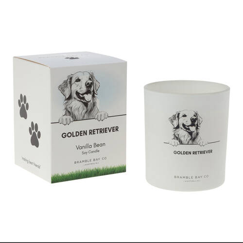 Bramble Bay Golden Retriever Soy Candle Warm Vanilla Scented 300g