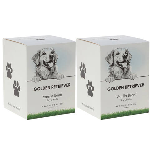 2PK Bramble Bay Golden Retriever Soy Candle Warm Vanilla Scented 300g