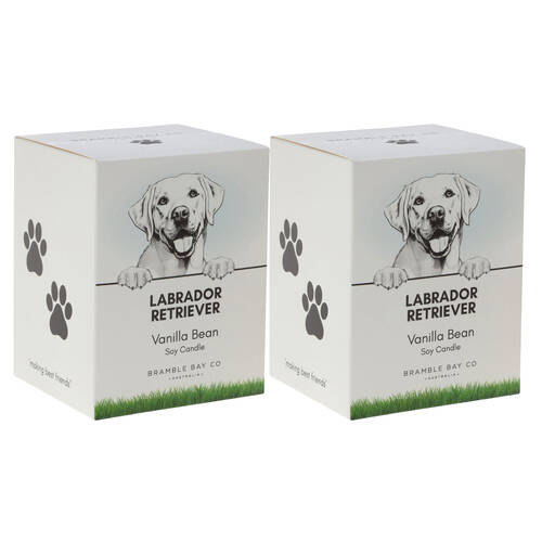 2PK Bramble Bay Labrador Retriever Soy Candle Warm Vanilla Scented 300g
