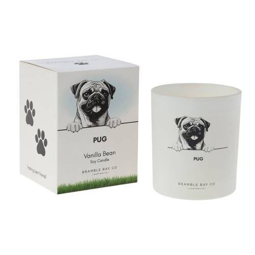 Bramble Bay Pug Soy Candle Warm Vanilla Scented Home Fragrance 300g