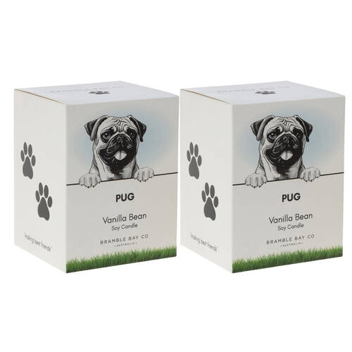 2PK Bramble Bay Pug Soy Candle Warm Vanilla Scented Home Fragrance 300g