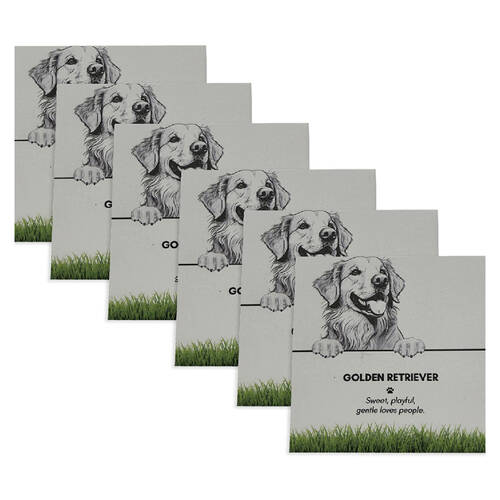 6PK Bramble Bay Pet Kitchen Coaster Golden Retriever Dog Lover Gift 11x11cm