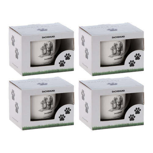 4PK Bramble Bay Dachshund Dog Print Novelty/Coffee Mug White