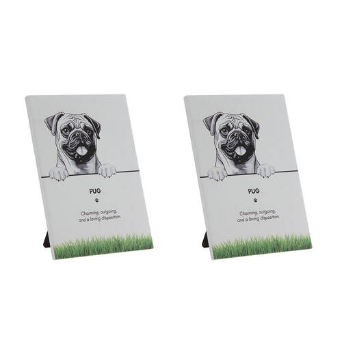 2PK Bramble Bay Pet Wall Plaque Pug Breed Dog Lovers Gift 16.5x21cm