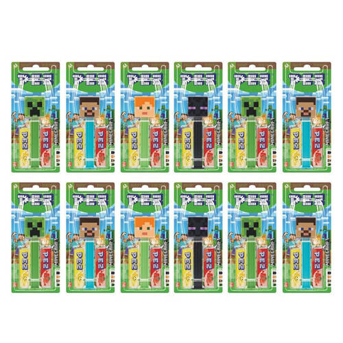 12x Pez Minecraft Dispenser Flavoured Lollies Assorted 17g Confectionery