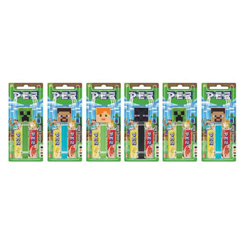 6PK Pez Minecraft Dispenser Flavoured Lollies Assorted 17g Confectionery