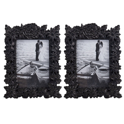 2x DWBH Carved Wood 19x25cm Photo Frame Home Decoration