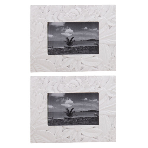 2x DWBH 19x25cm Carved Wood Frame For 4x6" Picture/Photo - White