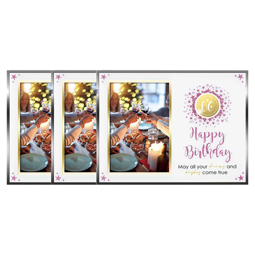 3x 60th Glitterati Photo Frame 6x4" Glass Novelty/Keepsake