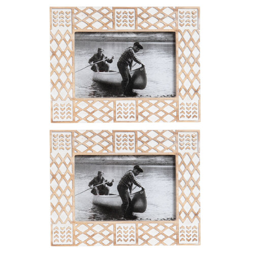 2x DWBH Carved Wood 3x5cm Photo Frame Home Decoration