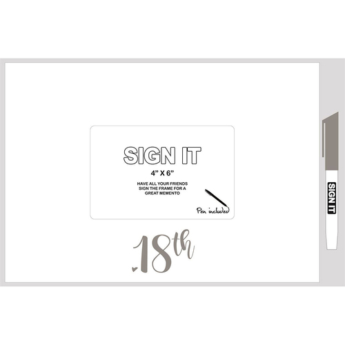 18th Signature Photo Frame With Marker Silver Novelty