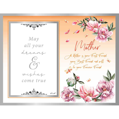 Mother Inspirational Glass Photo Frame 18x19cm Overall 6 Inch X4" Photo