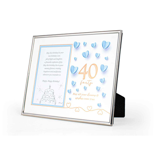 40th Paper Hearts Free-Standing 6x4'' Photo Frame Rectangle Silver Edged