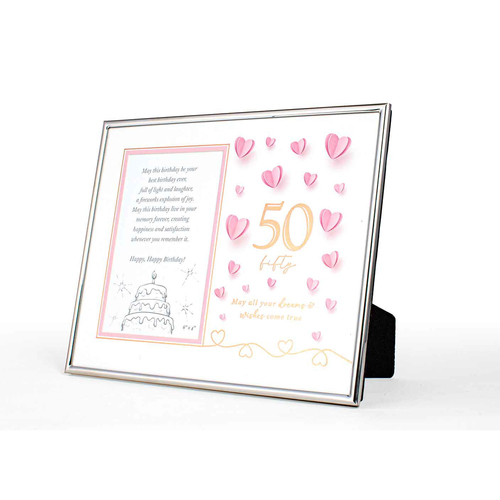 50th Paper Hearts Free-Standing 6x4'' Photo Frame Rectangle Silver Edged