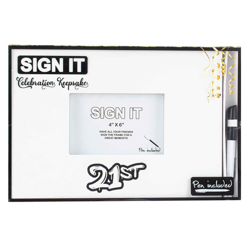 21St Signature Photo Frame With Marker White 6x4 Inch Novelty Display