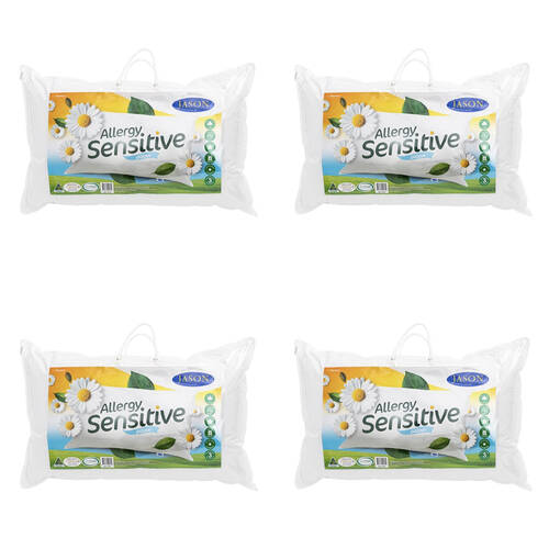 4PK Jason Medium Allergy Sensitive Washable Pillow - White