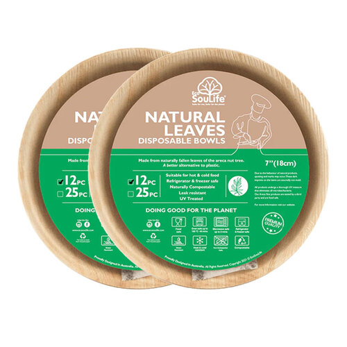 24pc Eco SouLife Areca Nut Leaf Compostable Bowls 500ml 18cm