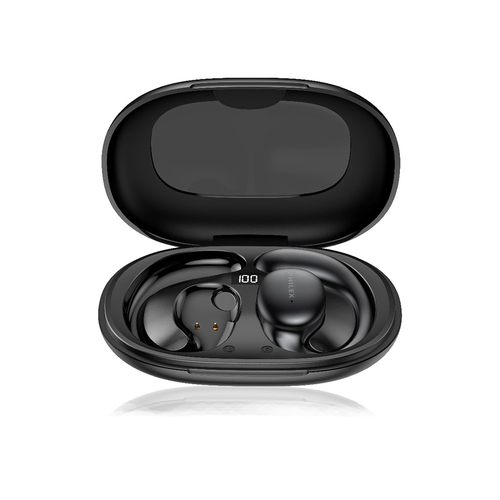 Philex True Wireless Sports Earbuds w/ Ear Hooks And Charging Case Black