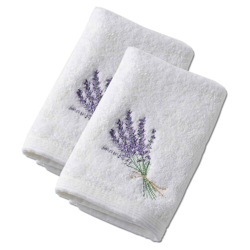 2x Pilbeam Living Lavender Bouquet 32x32cm Cotton Face Washer - White