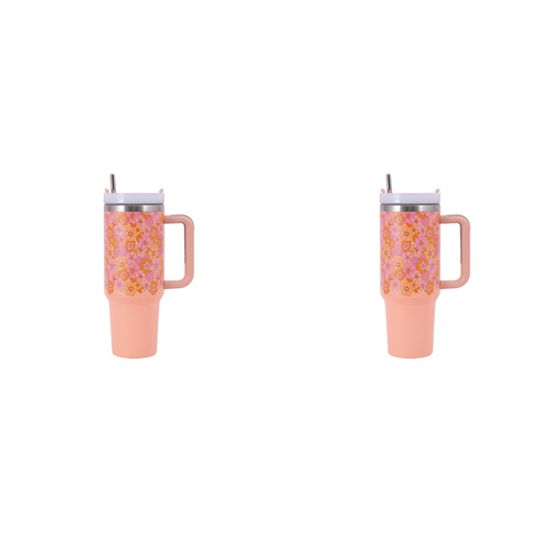 2PK Splosh Picnic Retro Floral Insulated Tumbler w/ Straw 1.2L