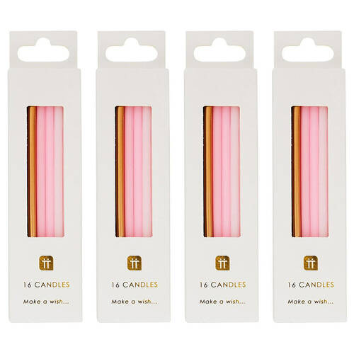 4x 16pc Talking Tables Straight Birthday Candles Party Decoration 10cm Pink