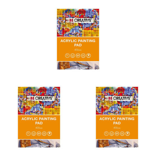 3PK Be Creative Acrylic Cold-Pressed Art Painting Pad 10 Sheets 400gsm A3