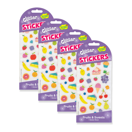 4x Peaceable Kingdom Glitter Fruits & Sweets Sticker Sheet Kids 3y+