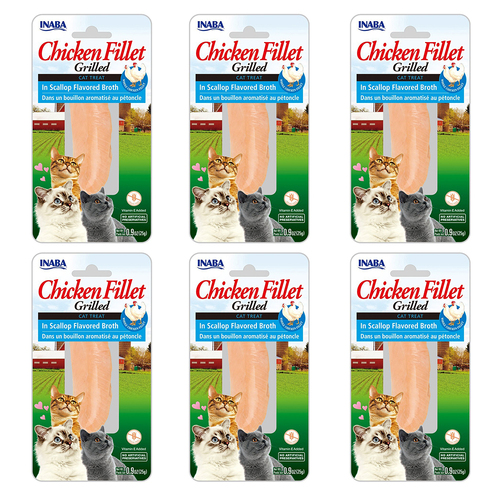 6PK Inaba 25g Grilled Chicken Fillet In Scallop Flavour Broth Cat Pet Treat
