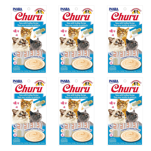 6PK Inaba 56g Churu Tuna w/ Scallop Recipe Cat/Kitten Pet Food Pack