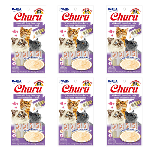 6PK Inaba 56g Churu Chicken w/ Shrimp Flavour Recipe Cat/Kitten Pet Food Pack