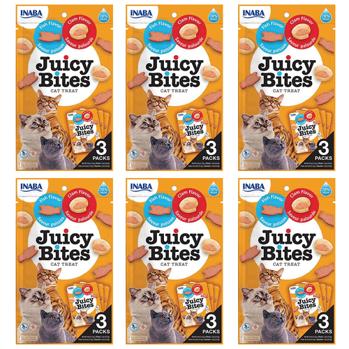 6PK Inaba 33g Juicy Bites Fish & Clam Flavour Cat/Kitten Pet Food Pack