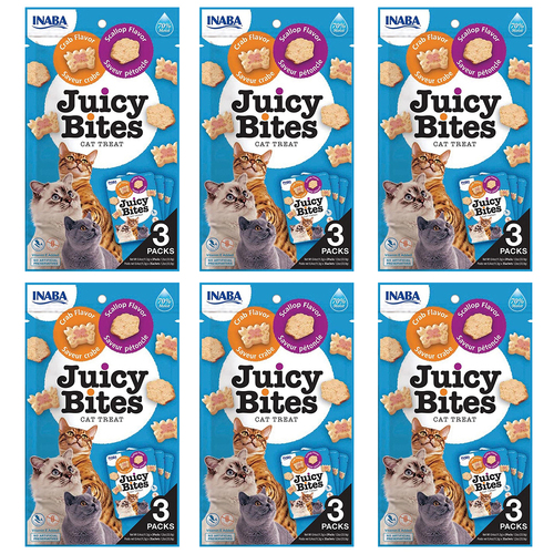 6PK Inaba 33g Juicy Bites Scallop & Crab Flavour Cat/Kitten Pet Food Pack
