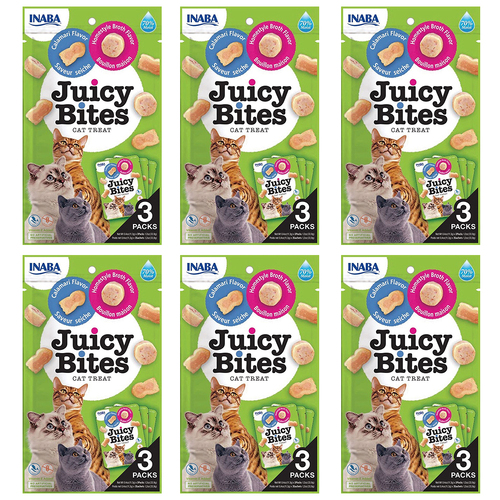 6PK Inaba 33g Juicy Bites Calamari & Homestyle Broth Flavour Cat Pet Treat Pack