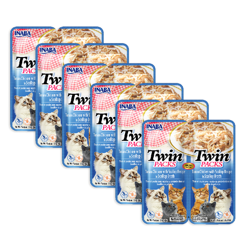 6PK Inaba 40g Tuna with Chicken & Scallop Flavored Broth Cat Pet Food Twin Pack