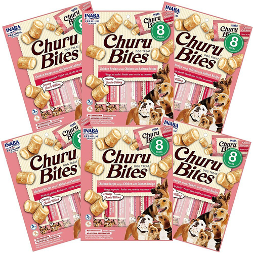 6PK Inaba Churu Bites Chicken Recipe Wraps w/ Salmon Recipe Dog Food/Treat Pack