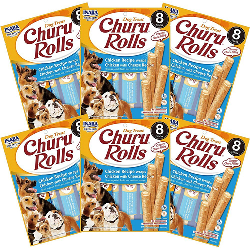 6PK Inaba Churu Roll Chicken Recipe Wraps w/Cheese Recipe Dog Pet Food/Meal Pack