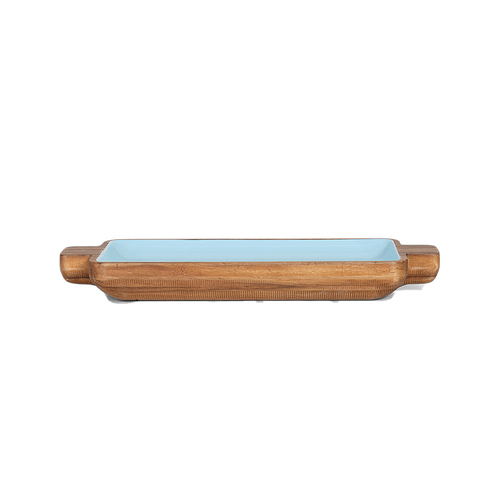DWBH 55cm Enamel Painted Wood Tray Large Platter  - Blue