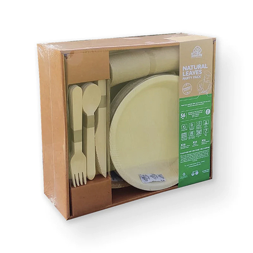 56pc Ecosoulife Disposable Natural Leaves Party Cutlery Pack