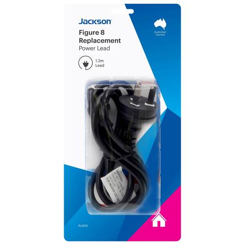 Jackson 1.2m Replacement Power Lead 240V Cord For Figure 8 - Black