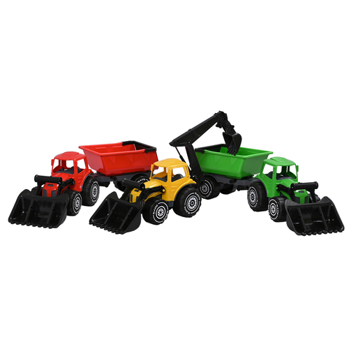 3pc Plasto Tractor 56.5-70cm Construction Vehicle Set Kids 1y+