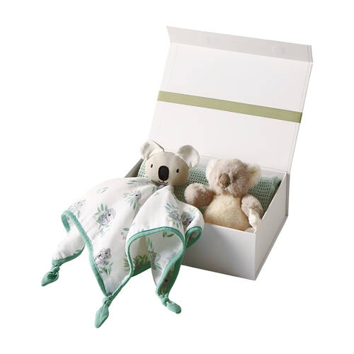 3pc Jiggle & Giggle Koala Cuddles Plush Towel Hamper Gift Set Grey/Green
