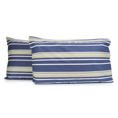 2pc Jason Commercial Brighton Pillow Case 48x73cm Blue/Oatmeal Stripe