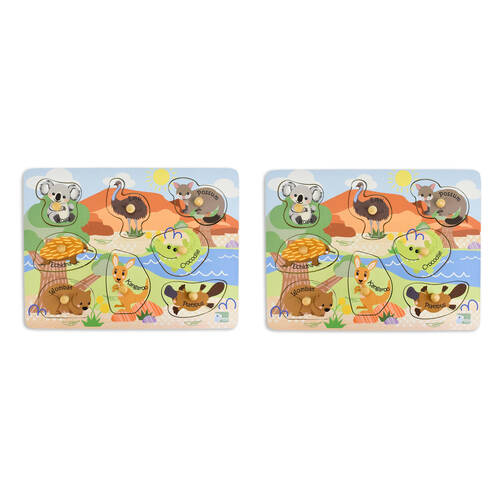 2PK Koala Dream Wooden 2 In 1 Aussie Animals & Their Babies Peg Kids Toy Puzzle 18m+