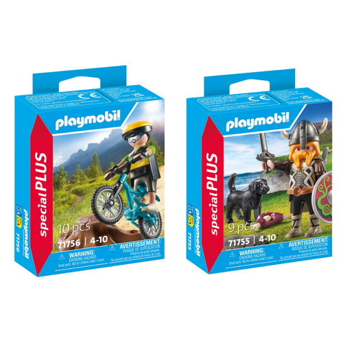 2pc Playmobil Mountain Biker & Viking w/ Guard Dog Combo Set 4y+
